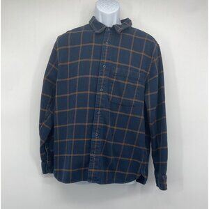 Madewell Navy & Brown Windowpane Plaid Button-Up Shirt L Cotton